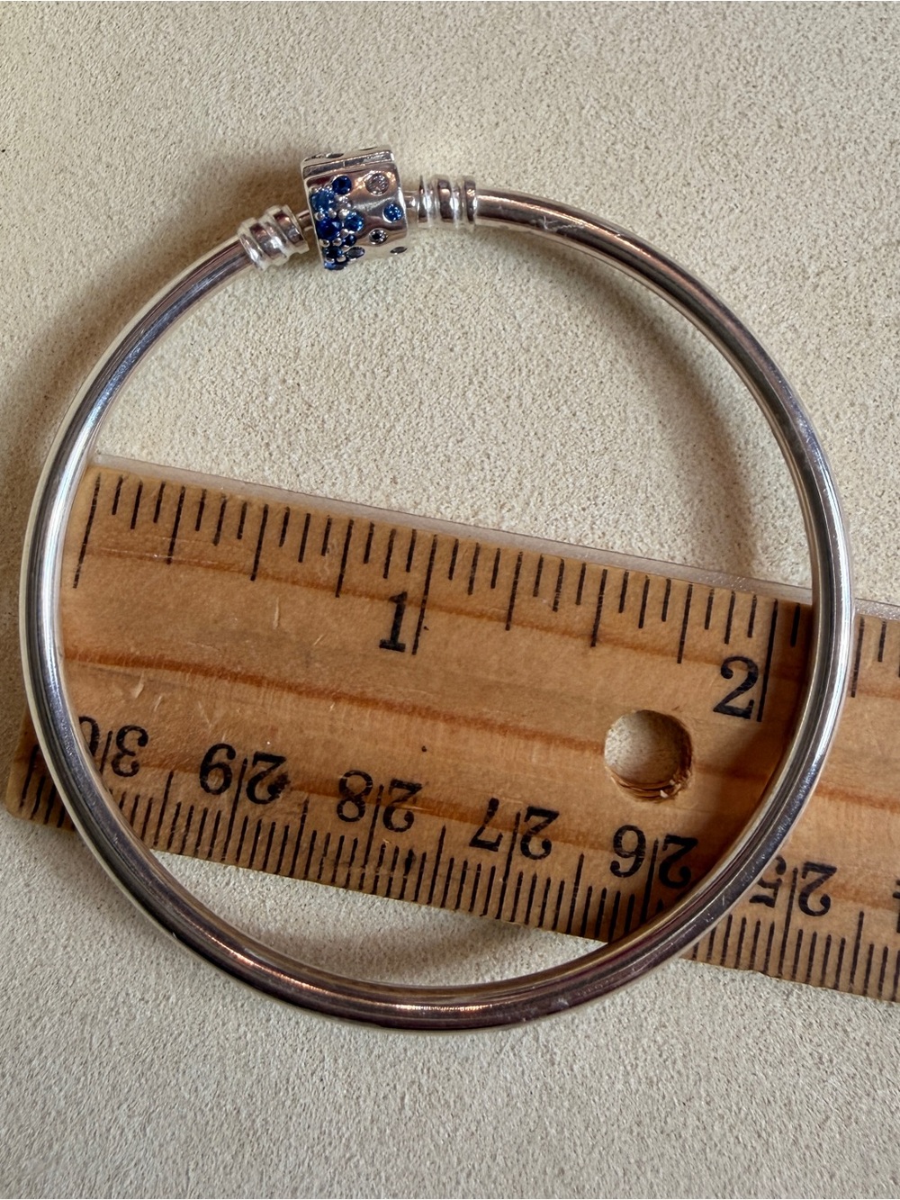 PANDORA 925 Blue Sparkle Barrel Clasp Charm Bangle - Picture 5 of 12